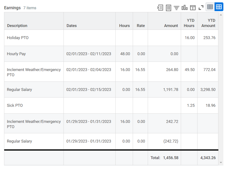 picture of earnings section from payslip